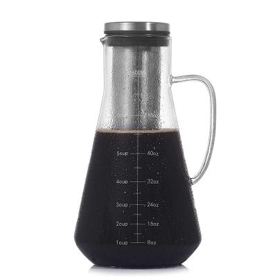 China Sustainable Large Capacity High Borosilicate Coffee Pot With Graduated Stainless Steel Filter Glass Cold Brew Coffee Pot for sale