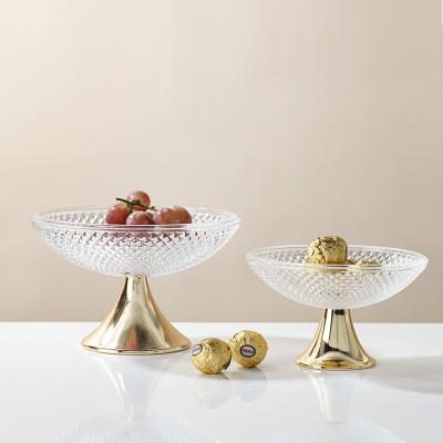 China European Luxury Crystal Glass Fruit Plate Tray Stocked With High Gold Foot Base for sale