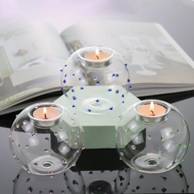 China Modern European spherical circular glass candlestick simple design style shape ornaments home candlestick for sale