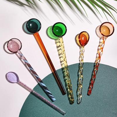 China Candy Stocked Glass Spoon Creative Eco-Friendly Reusable Teaspoon Spoons Ice Cream Dessert Teaspoons Tea Stirring Cocktail Spoon for sale