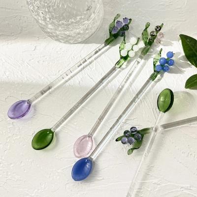 China Japanese Style Stocked Bell Orchid Stirring Rod Flower Glass Stick Stirring Spoon for sale