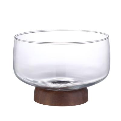 China Acacia Large Fruit Bowl Super Durable Wooden Glass Decorative Fruit Holder Glass-Glass Dessert Tray for sale