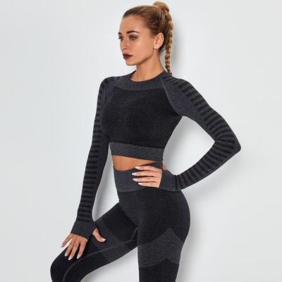 China Logo Long Sleeve Yoga Shirts Women Yoga Crop Breathable Customized Seamless Tops for sale