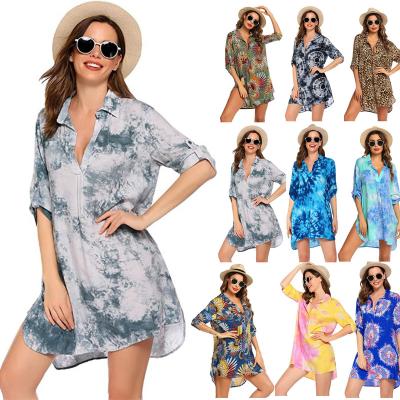 China 2021 Summer Beach Dress Pluz Size Swimsuit Breathable Leopard Print Bikini Cover-UPS T-shirt Women Cover Up Swimwear Beach Wear for sale