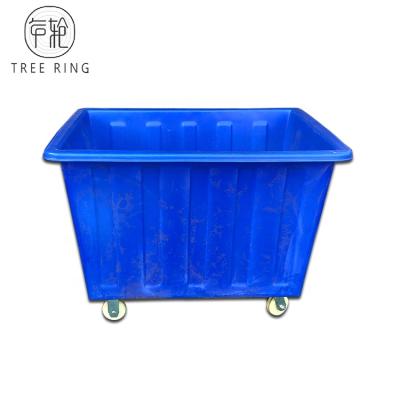 China Heavy Duty Commercial Factory 450L Rotomolding Premium Food Grade Tapered Plastic Laundry Trolley With Wheels for sale