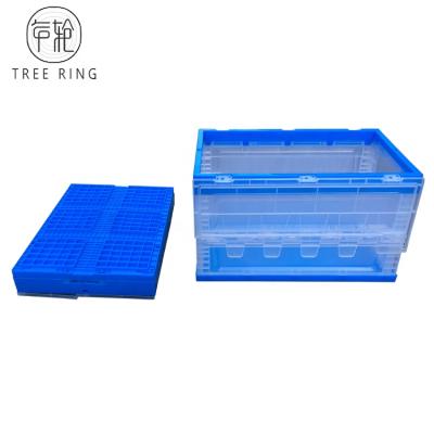 China Really Useful Heavy Duty Solid HDPE 40L Collapsible Stackable Storage Box Plastic Crate Transparent Folding Attached Lids 600*400*240 mm for sale