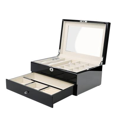 China Luxury Black Exquisite High Gloss Wood Luxury High Gloss Velvet Watch Box Velvet Wood Watch Box For Timeless Elegance for sale