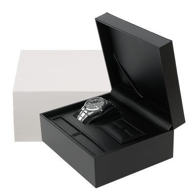 China Vintage Classic Elegant Luxury Custom Logo PU Travel Watch Box Storage Organizer Portable Leatherette Black Leather Watch Box for sale