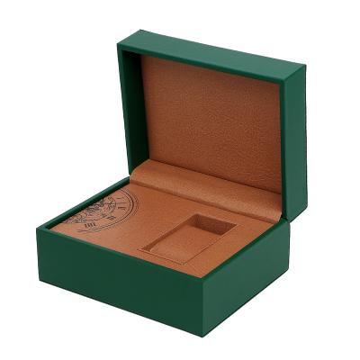 China Luxury Classic Logo Green Custom Vintage PU Leatherette Portable Watch Box Travel Watch Storage Organizer Watch Box for sale