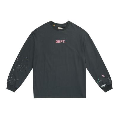 China Breathable Gallery Department High Street Distressed Letter Printed Loose Crewneck Splatter Long Sleeve T-Shirts for sale