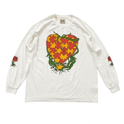 China Breathable GALLERY DEPARTMENT GD FOG Washed Old Print High Street Broken Heart Men's Retro Long Sleeve T-Shirts for sale