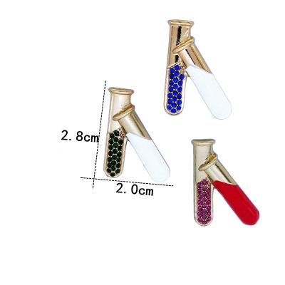 China 3D Doctor Test Tube Design Pin Rhinestone Decoration Metal Alloy Brooch Pin Badge with Butterfly Clasp for sale