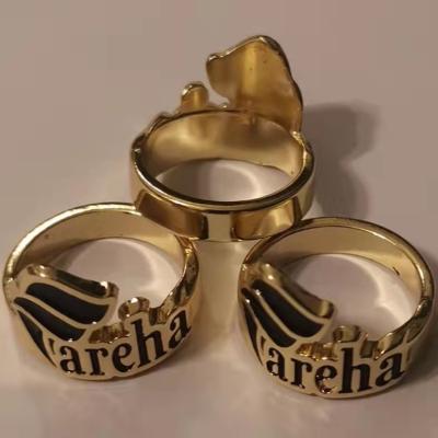 China Custom High Quality Eco-Friendly Ring Black Engraved Fareha Logo Tudung Enamel Gold Metal Alloy Scarf Rings for sale