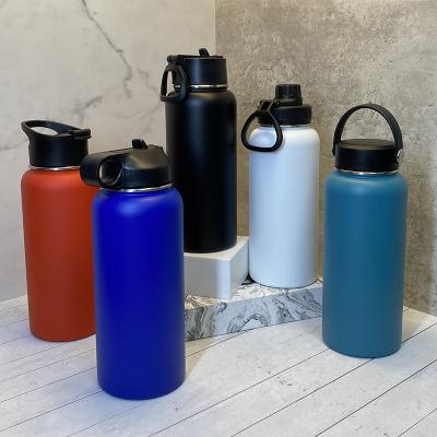 China Custom Logo Sport Stainless Steel Drink Thermos Insulated Bottle Wholesale Viable Gym Metal With Straw Water Bottles for sale