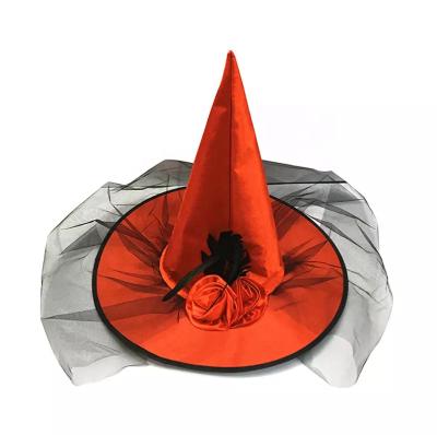 China Halloween Promotional Gift Costume Veil Hat Halloween Party Cone Witch Magic Hat Cosplay Prop for sale