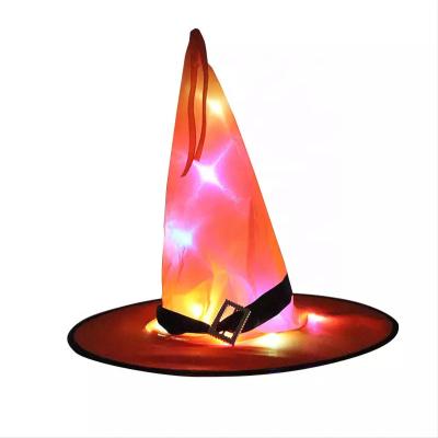 China Black Oxford Cloth Wizard Hat Makeup Costumes Of New LED Light Halloween Promotional Hat Gift Props Witch Hat for sale