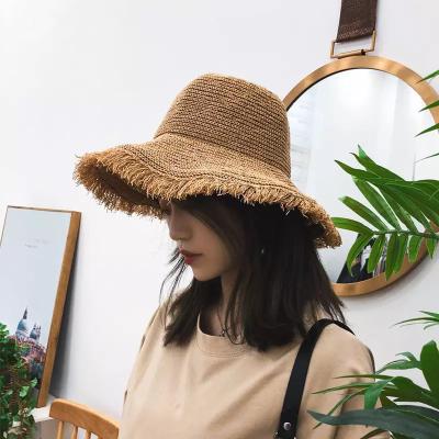 China Character Fashion Burrs Hat Women's Sun Visor SCollapsible Traw Straw Hat Cap for sale