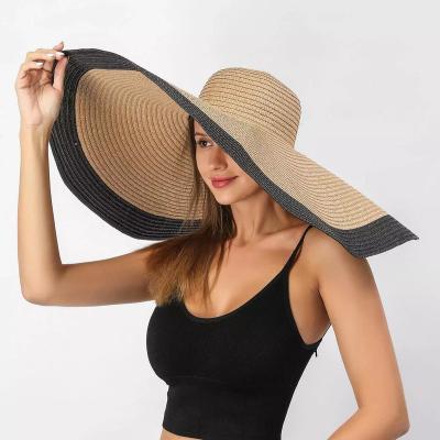 China Eco-Friendly Women Wide Brim Beach Hat Bowknot Foldable Summer Sun Hat Straw Hat for sale