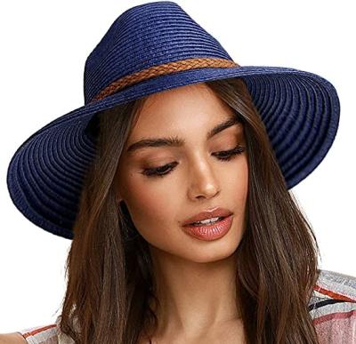 China Image Women Summer UV Ivory Wide Brim UPF 50+ Fedora Foldable Packable Straw Beach Sun Hats for sale