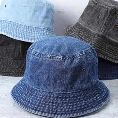 China Tsjiachen Vintage Casual Light Washed Jean Denim Bucket Hat Outdoor Casual for Fishing Custom Logo Embroidery Hiking for sale