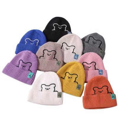 China Solid Multi Color Beanie Hat Knitted Beanie Hat Daily Casual Fashionable Ins. Bear Embroidery Wool Hat JOINT for sale