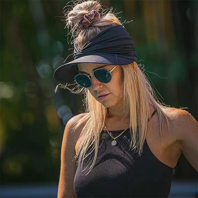 China Character 3 Pieces Sport Visor Hats For Women Sun Beach Visor Hat Women Summer UV Protection Wide Brim Covers Summer Stretchy Empty T for sale