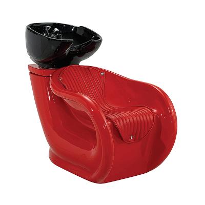 China Durable Material Red Hair Salon Furniture Ceramic Sink Bowl And Backwash Shampoo Basin Chair Shampoo Chair for sale