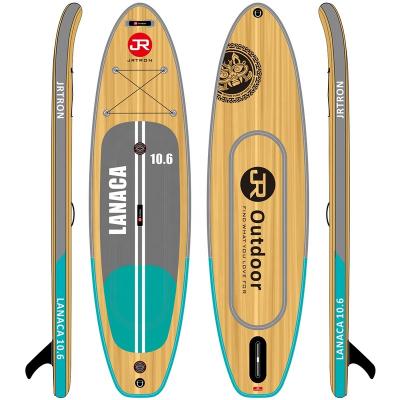 China Jrtron 2022 unisex wooden design LANACA 10' SUP double chamber 6 drop stitch inflatable stand up paddle boards isup surfboards for sale