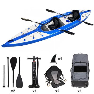 China Jrtron 2021 Unisex Double Chamber Inflatable Kayak For 2 People Canoe Portable Touring Rowing Boats Drop Stitch Foldable Kayak for sale