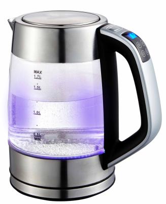 China 360 Degree Switch Rotation Low Auto Boil-Dry Protection Glass Electric Kettle Water Heater With LED Indicator Lid Inner Bottom for sale