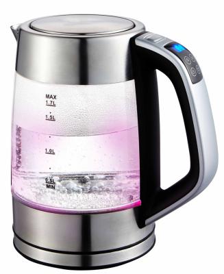 China 360 Degree Low Rotation Kitchen Appliances Water Heater 220V 1.7L Low Home Electric Glass Kettle LED for sale