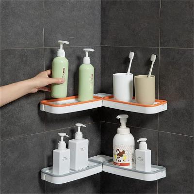 China Wall Mounted Punch Free Adhesive Multifunctional Viable Bathroom Storage Shelf Corner Holder For Basket Kitchen Storage for sale