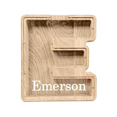 China High Quality Customized Logo Creative Wooden English Letters Piggy Bank Birthday Gifts for sale