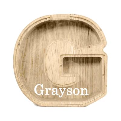 China Newcomer's Home Of Birthday Gifts Personalized Wooden Letter Piggy Banks For Kids for sale