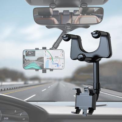 China Newest 360 Degree Multifunctional Car Rearview Mirror Phone Rotation Mount Holder Adjustable Wholesale Rotating Retractable Phone Holder for sale