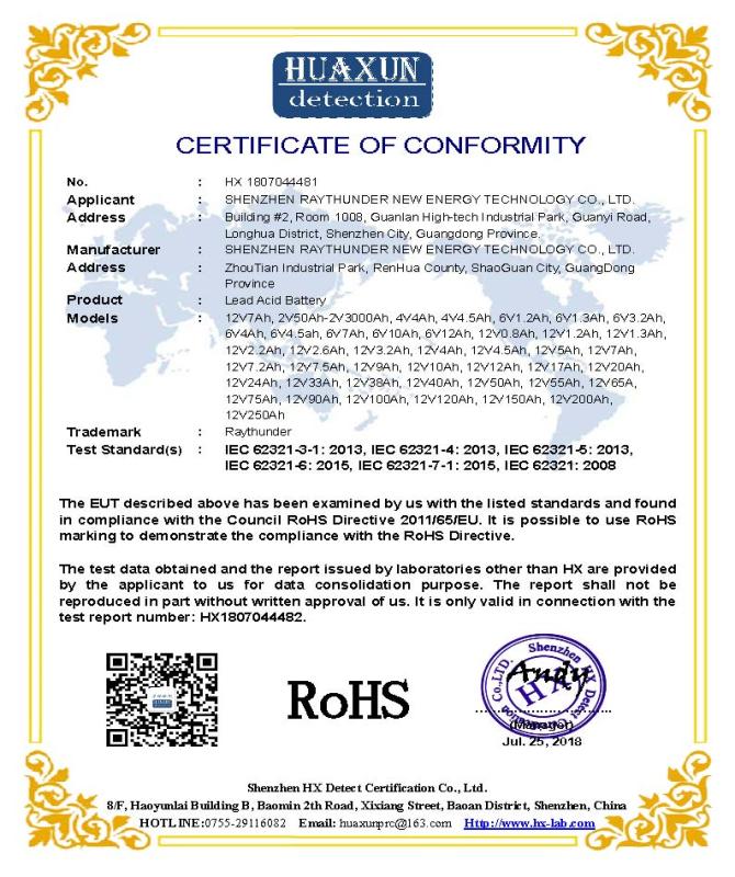 RoHS - Shenzhen Raythunder New Energy Technology Co., Ltd.