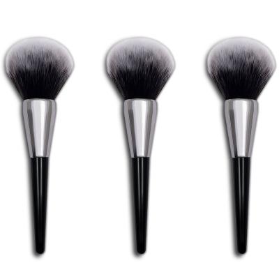 China Round Blush Brush Up Black Silver Custom Simple Luxury Soft Synthetic Powder Brushes Private Logo Big Size Makeup Blusher Brush for sale