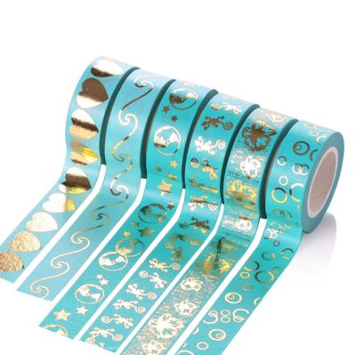 China Waterproof Custom Rolls Foil Washi Tape Maker Print Gold Foil Tape Foil Colored DIY Metal Craft Washi Tape for sale