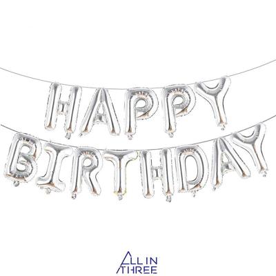 China Allinthree OEM ODM factory self shutter silver 16inch aluminum foil happy birthday balloon banner for birthday for sale