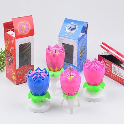 China Supply Lotus Flower Musical Birthday Candle by Smokless Allinthree with Circle Base Triangle Base for Celebration for sale