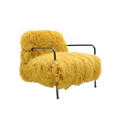 China Adjustable (other) Luxury living room designer furniture accent chair metal real fur wool luxe leisure chair for sale