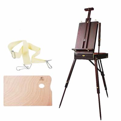 China 2020 High Quality Easel Painting Coffee Colored Portable French Pine Wood Sketch Easel Box for sale