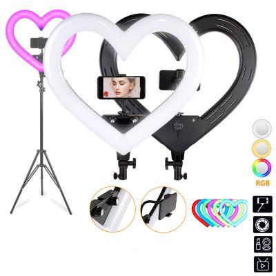 Cina 19 Inch RGB Selfie Ring Light PORTABLE Heart-Shaped Light Adjustable Colorful Kit Photography Light Kit with Tripod Stand for Live Show in vendita