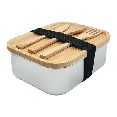 China Japanese stainless steel lunch box wholesale freshness preservation bento lunch box with bamboo lid cover for sale