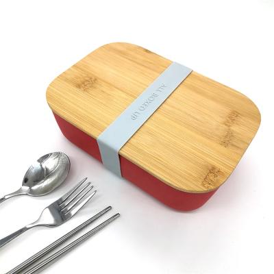 China Freshness Preservation Kitchen Food Container Box With Lid Stainless Steel Lunch Box+stainless Bamboo Cutlery Set for sale