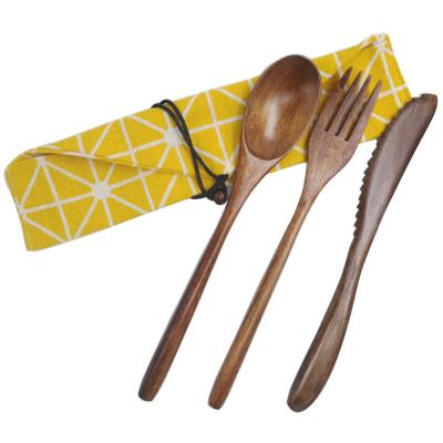 China Sustainable Biodegradable Wooden Organic Cutlery Travel Utensil Set Fork and Bamboo Spoon Set for sale