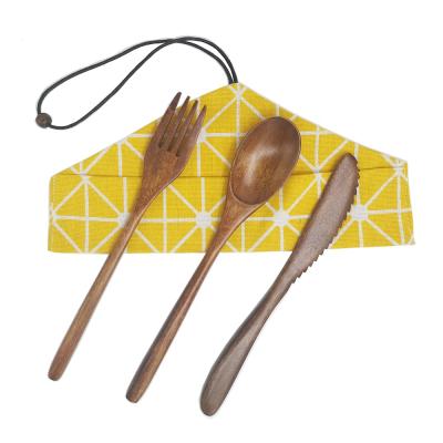 China Sustainable Eco-friendly Reusable Travel Utensils Flatware Portable Wooden Travel Cutlery Set for sale