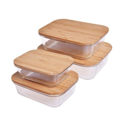 China Freshness Keeping Kitchen Grain Storage Boxes Food Container High Borosilicate Diverse Bamboo Covered Food Sealed Glass Tank Drop Shipping for sale