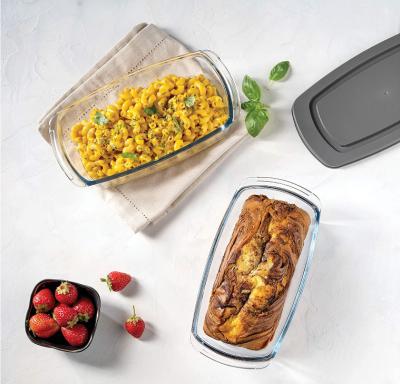 China Durable High Heat Resistant Microwave Baking Tray Borosilicate Pot Safe Baking Glass Cookware With Lid for sale