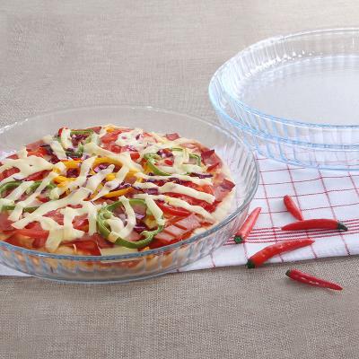 China Pan Glass Bakeware Round Shape Viable Heat Resistant Glass Baking Tray for sale